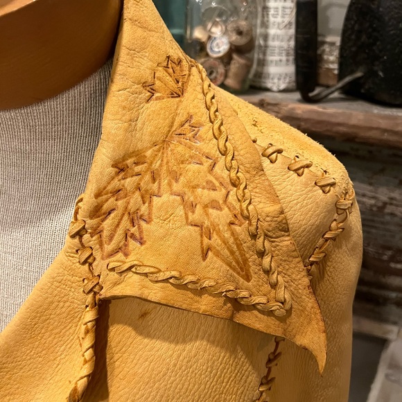 Vtg BUCKSKIN LEATHER Jacket PYROGRAPHY THUNDERBIRD Whipstitch FESTIVAL East West - Picture 9 of 16